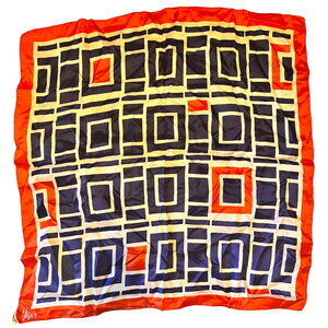 Vintage VERA Neumann Scarf ~ Signed ~ Made in Italy ~ Red & Blue